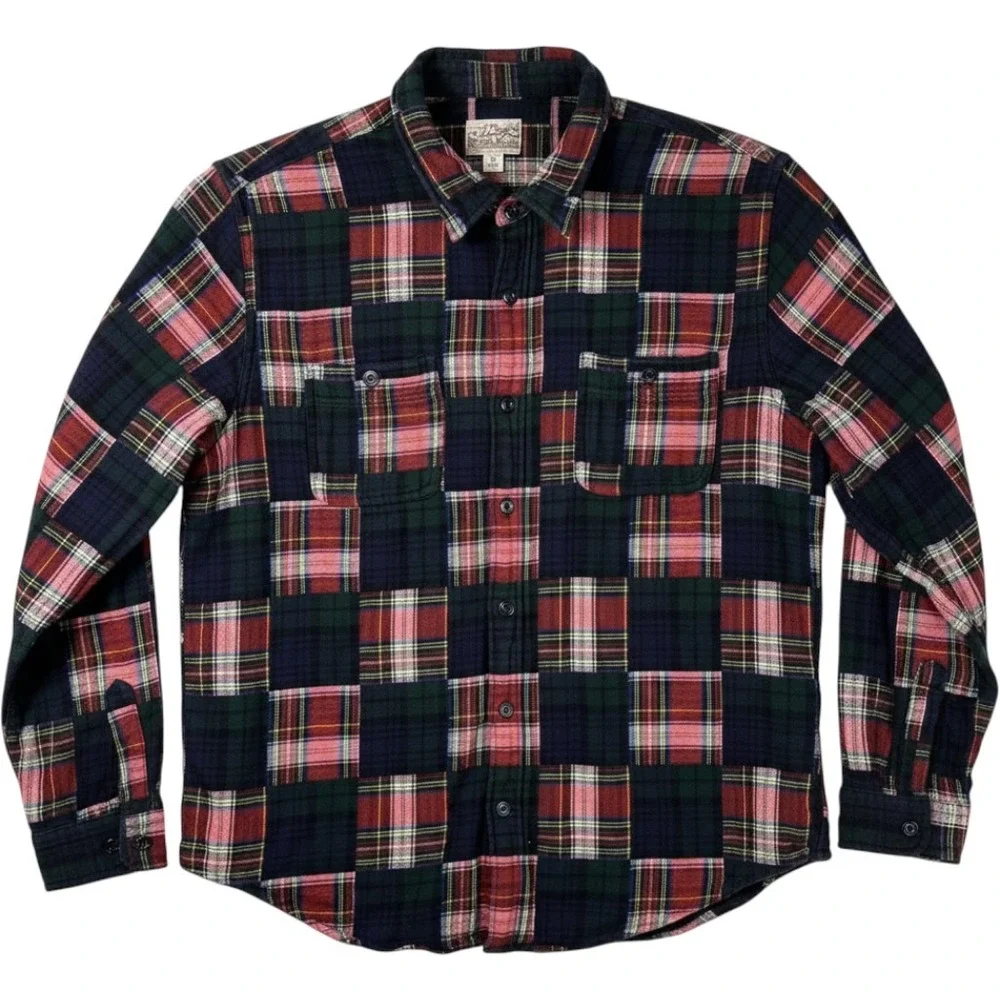 J. Crew Flannel Shirt Mens XL Multi Madras Patchwork Cotton Mid Weight Classic